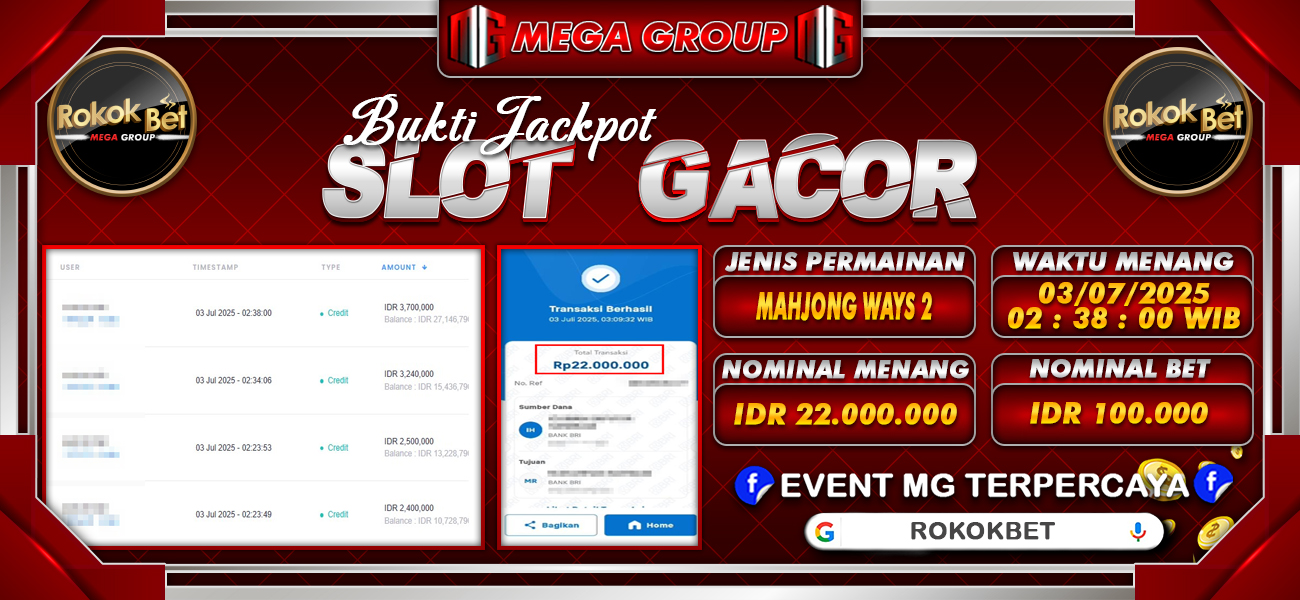 Bukti JP situs Rokokbet hari Kamis, 03 Juli 2025