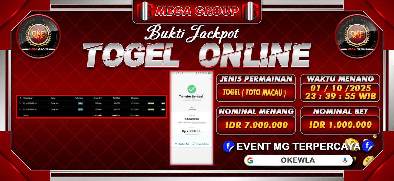 Bukti JP situs Okewla hari Rabu, 01 Oktober 2025