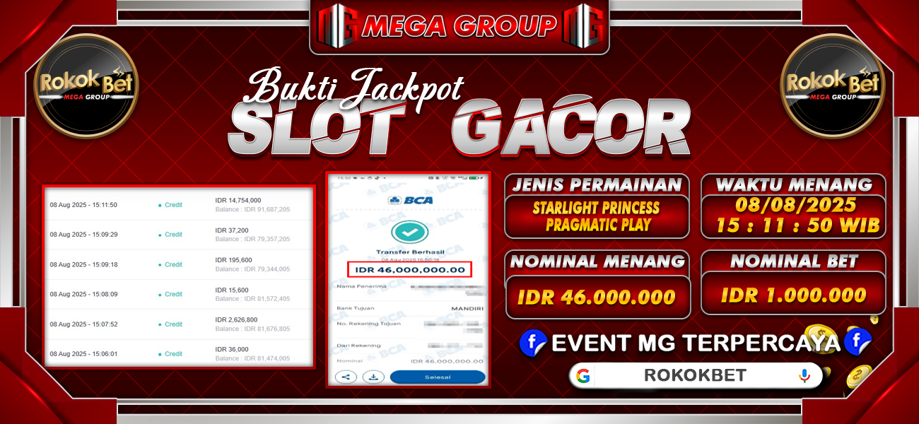 Bukti JP situs Rokokbet hari Jumat, 08 Agustus 2025