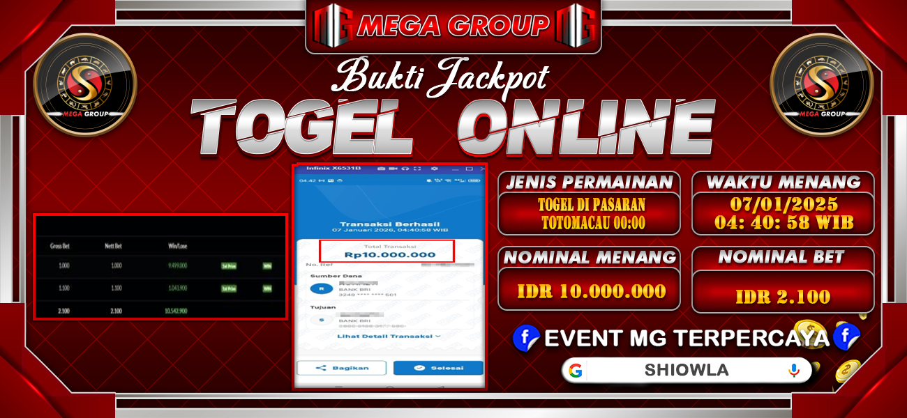 Bukti JP situs Shiowla hari Rabu, 07 Januari 2026