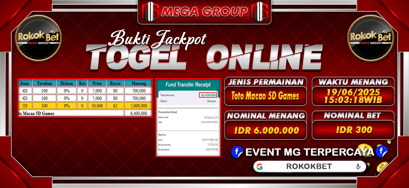 Bukti JP situs Rokokbet hari Kamis, 19 Juni 2025