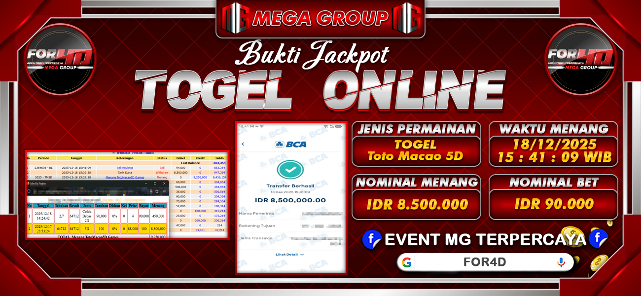 Bukti JP situs For4D hari Kamis, 18 Desember 2025