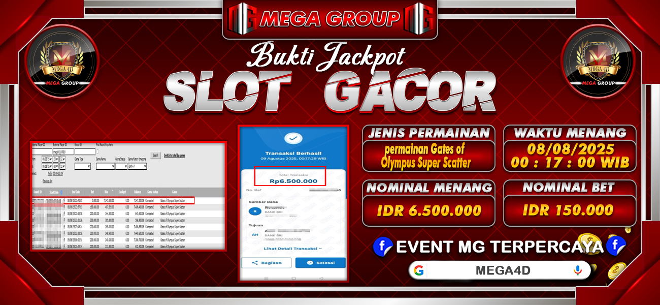 Bukti JP situs Mega4D hari Sabtu, 09 Agustus 2025