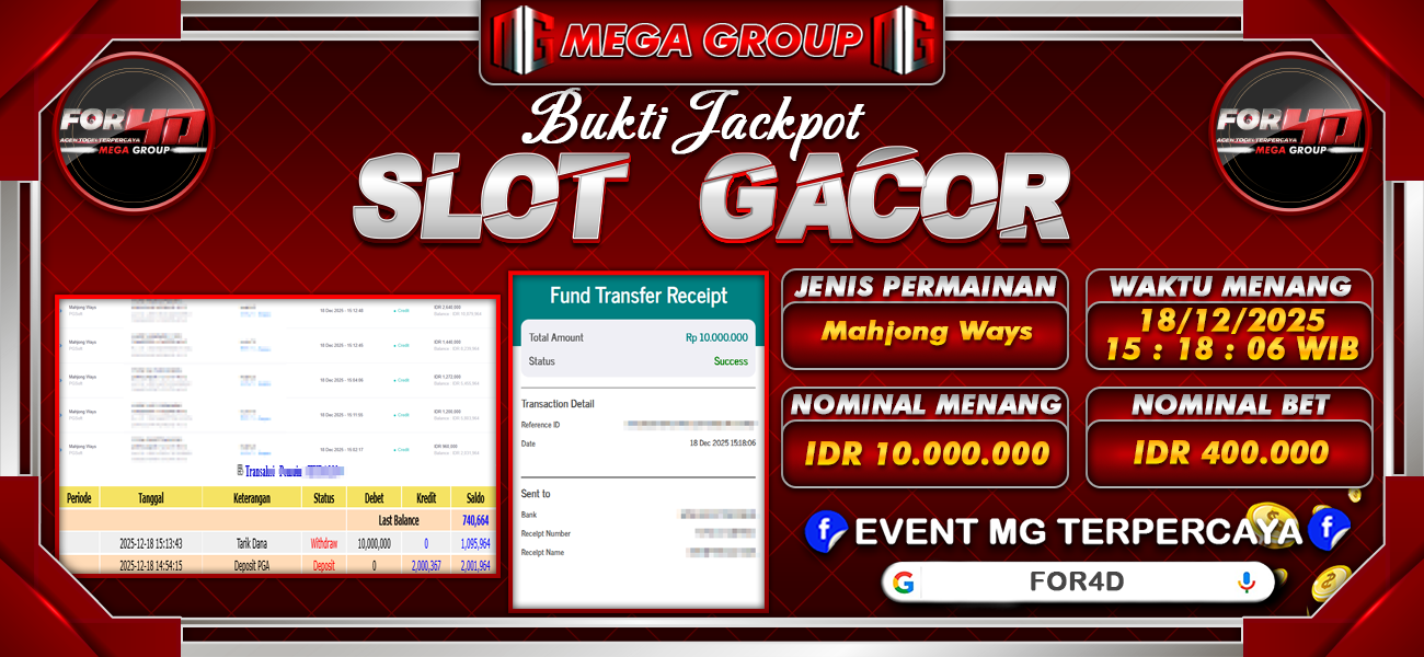 Bukti JP situs For4D hari Kamis, 18 Desember 2025