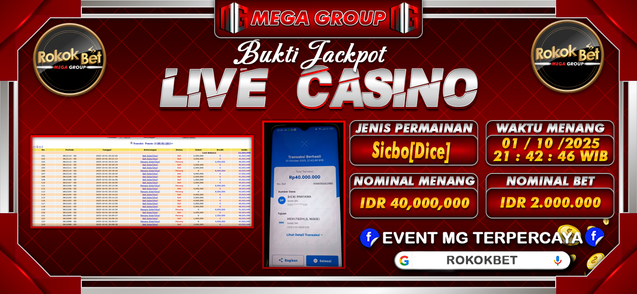 Bukti JP situs Rokokbet hari Rabu, 01 Oktober 2025