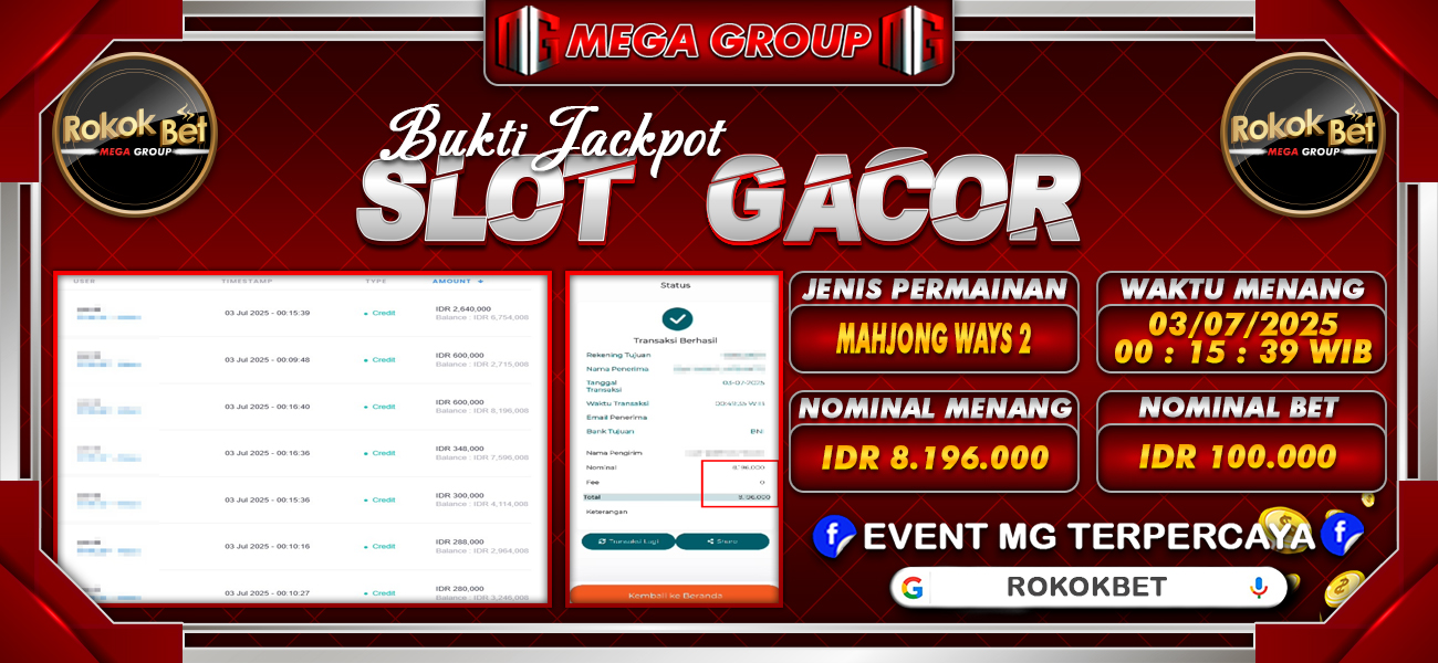 Bukti JP situs Rokokbet hari Kamis, 03 Juli 2025