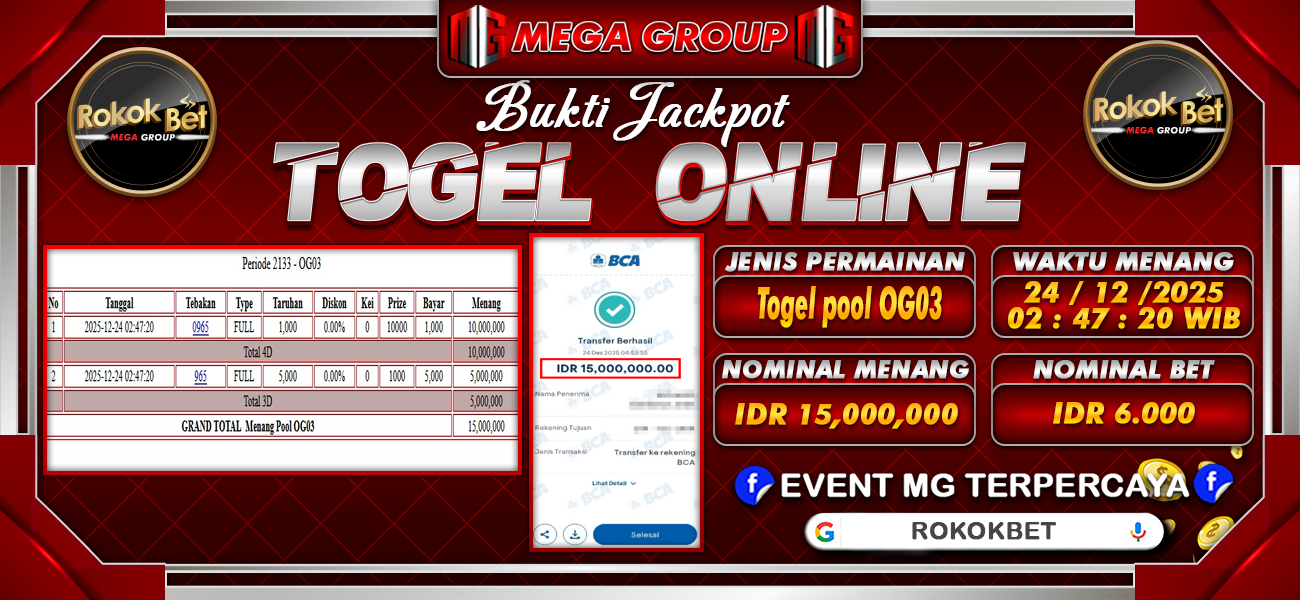 Bukti JP situs Rokokbet hari Rabu, 24 Desember 2025