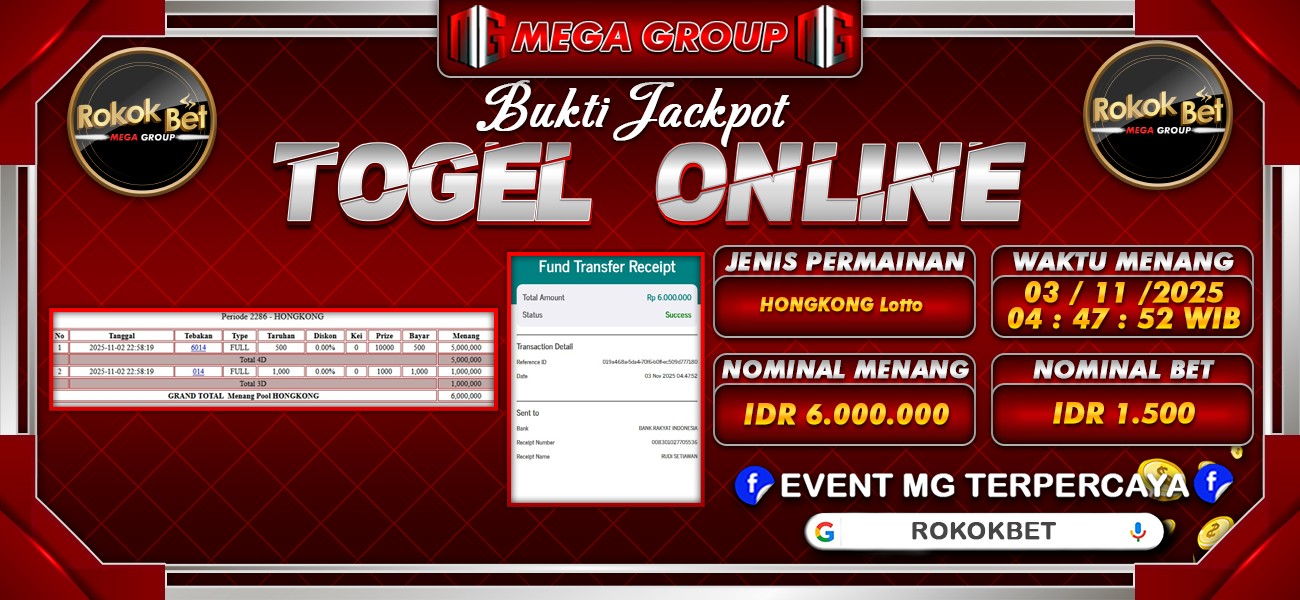 Bukti JP situs Rokokbet hari Senin, 03 November 2025