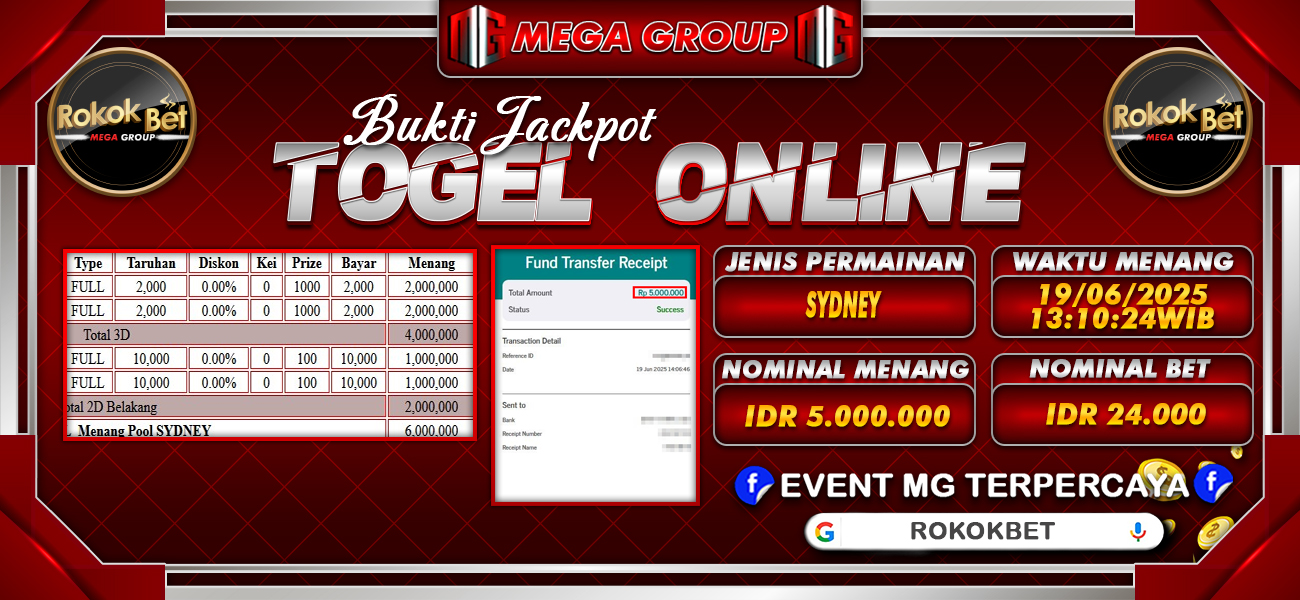 Bukti JP situs Rokokbet hari Kamis, 19 Juni 2025