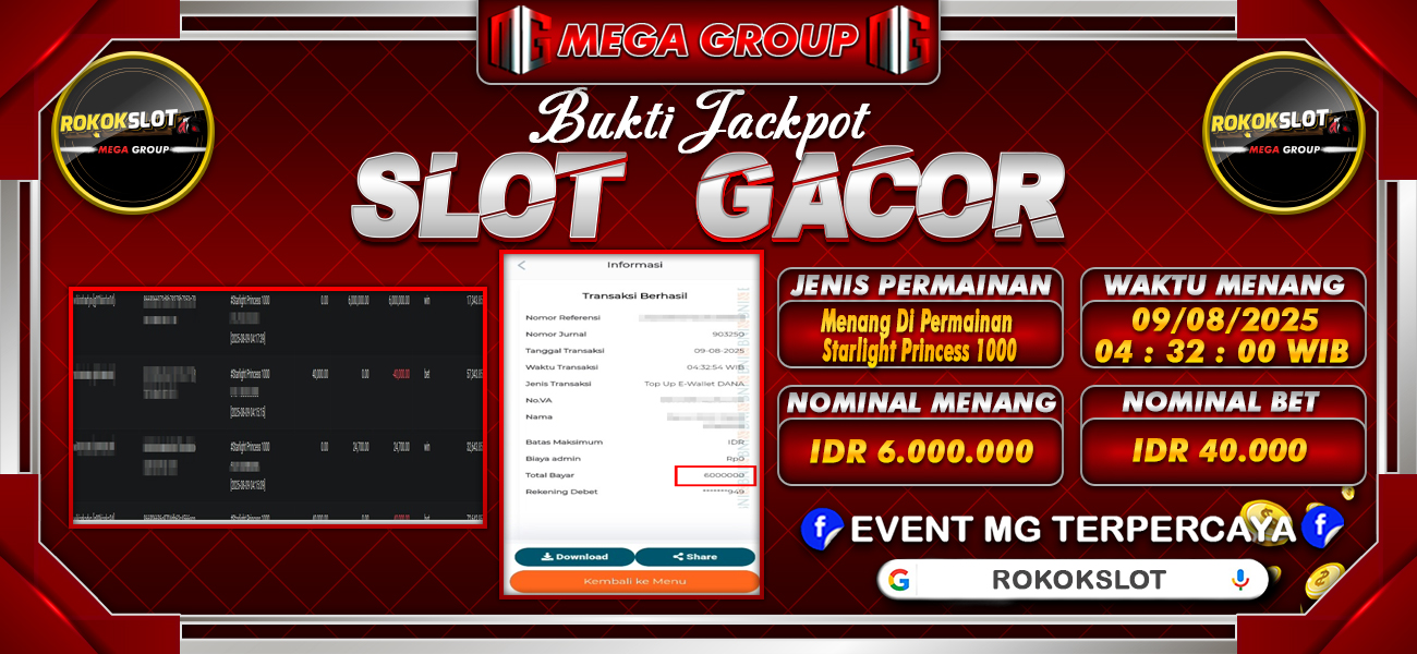 Bukti JP situs Rokokslot hari Sabtu, 09 Agustus 2025