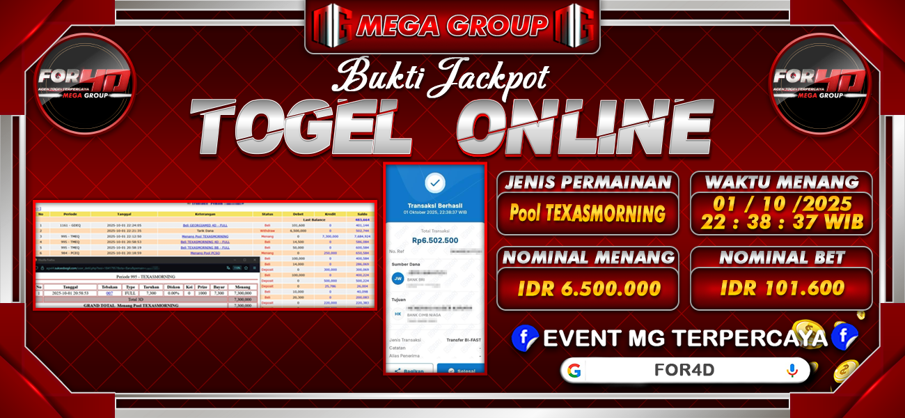 Bukti JP situs For4D hari Rabu, 01 Oktober 2025