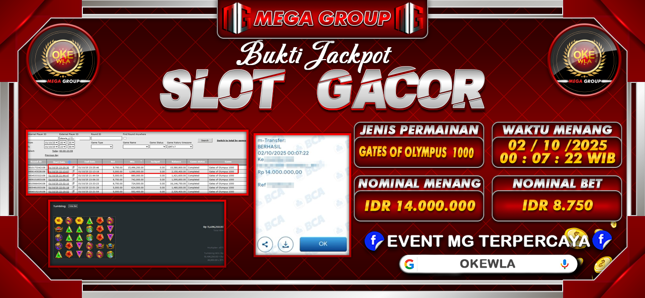 Bukti JP situs Okewla hari Kamis, 02 Oktober 2025