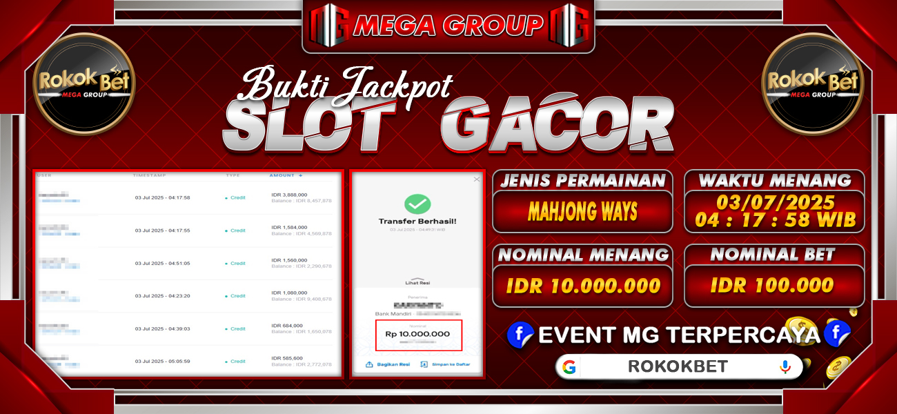 Bukti JP situs Rokokbet hari Kamis, 03 Juli 2025