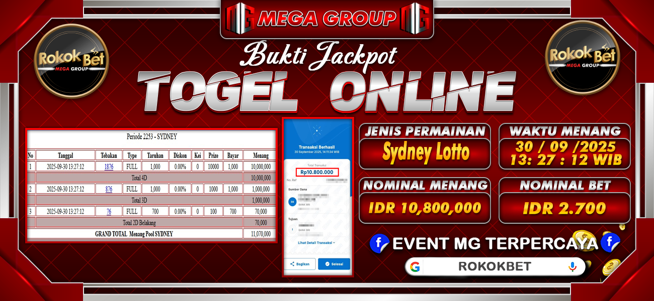 Bukti JP situs Rokokbet hari Selasa, 30 September 2025