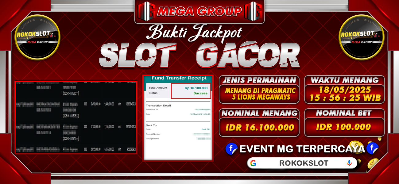 Bukti JP situs Rokokslot hari Senin, 19 Mei 2025
