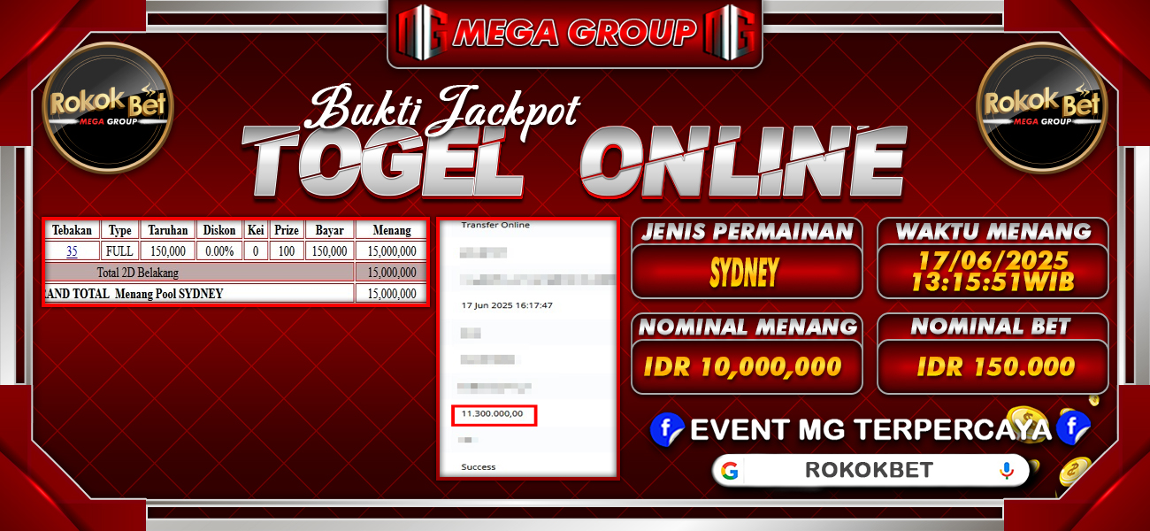 Bukti JP situs Rokokbet hari Kamis, 19 Juni 2025