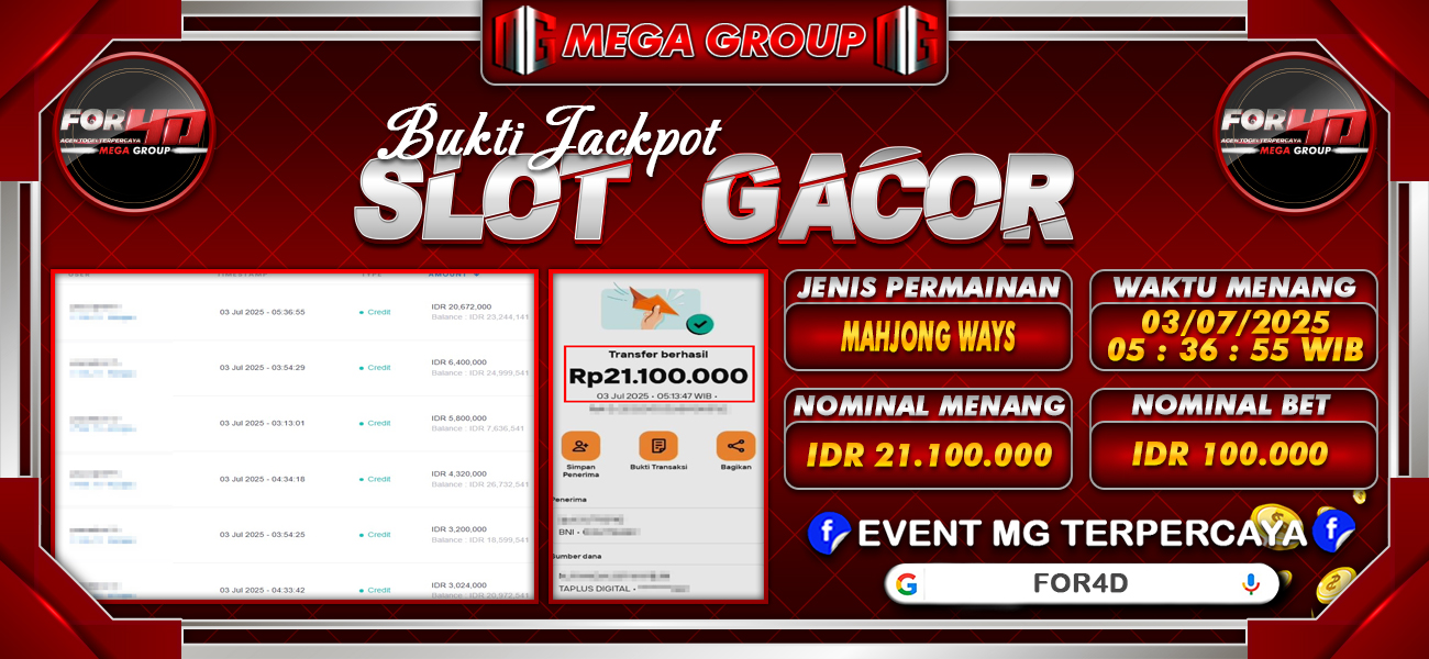 Bukti JP situs For4D hari Kamis, 03 Juli 2025