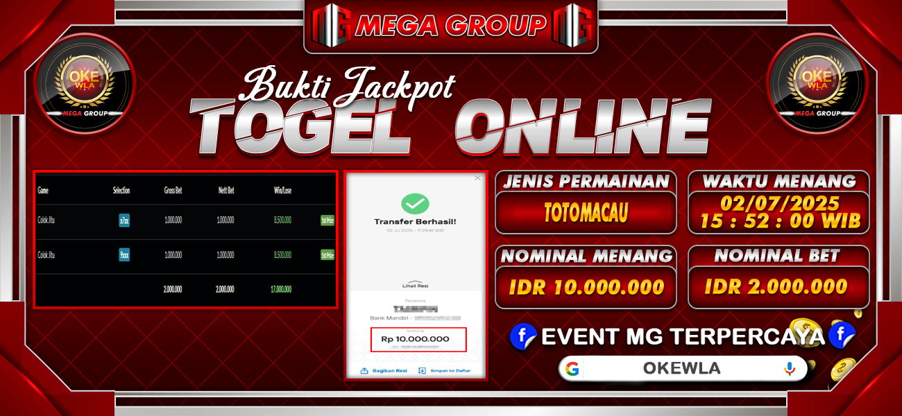 Bukti JP situs Okewla hari Rabu, 02 Juli 2025