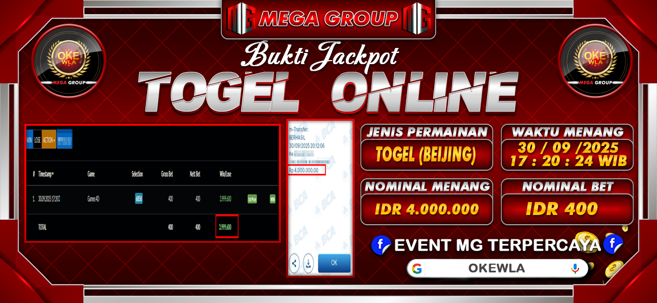 Bukti JP situs Okewla hari Selasa, 30 September 2025