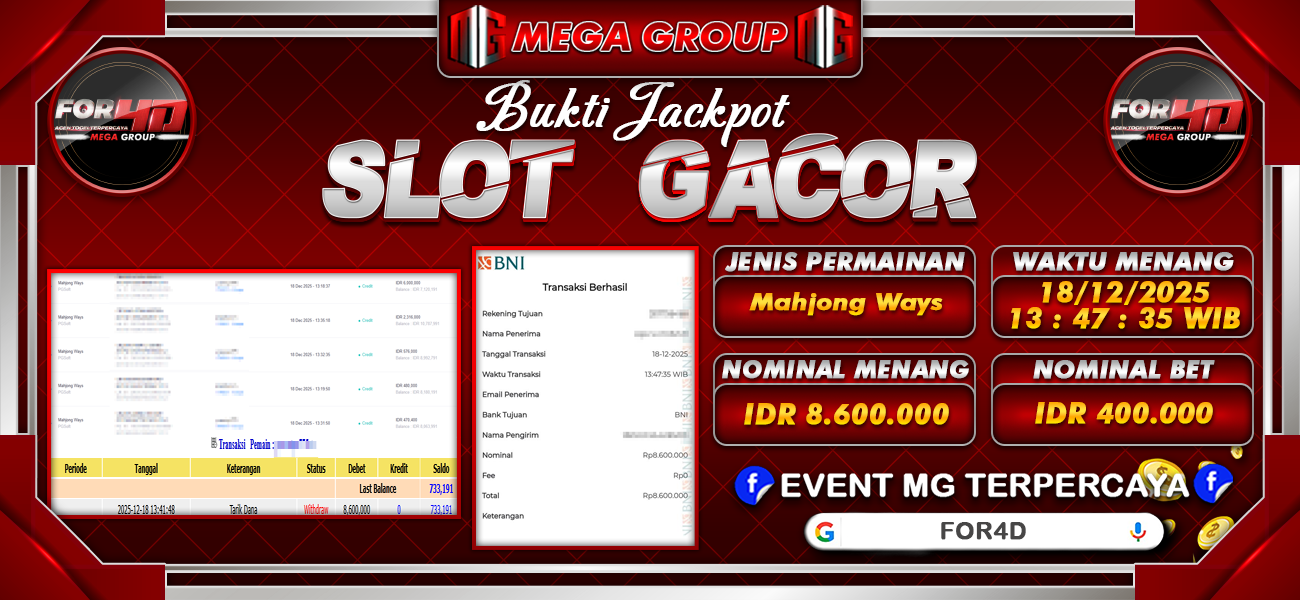 Bukti JP situs For4D hari Kamis, 18 Desember 2025