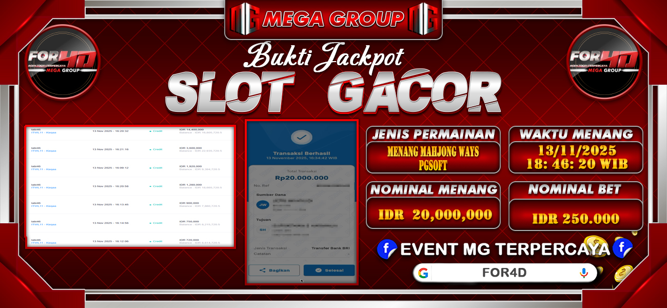 Bukti JP situs For4D hari Kamis, 13 November 2025