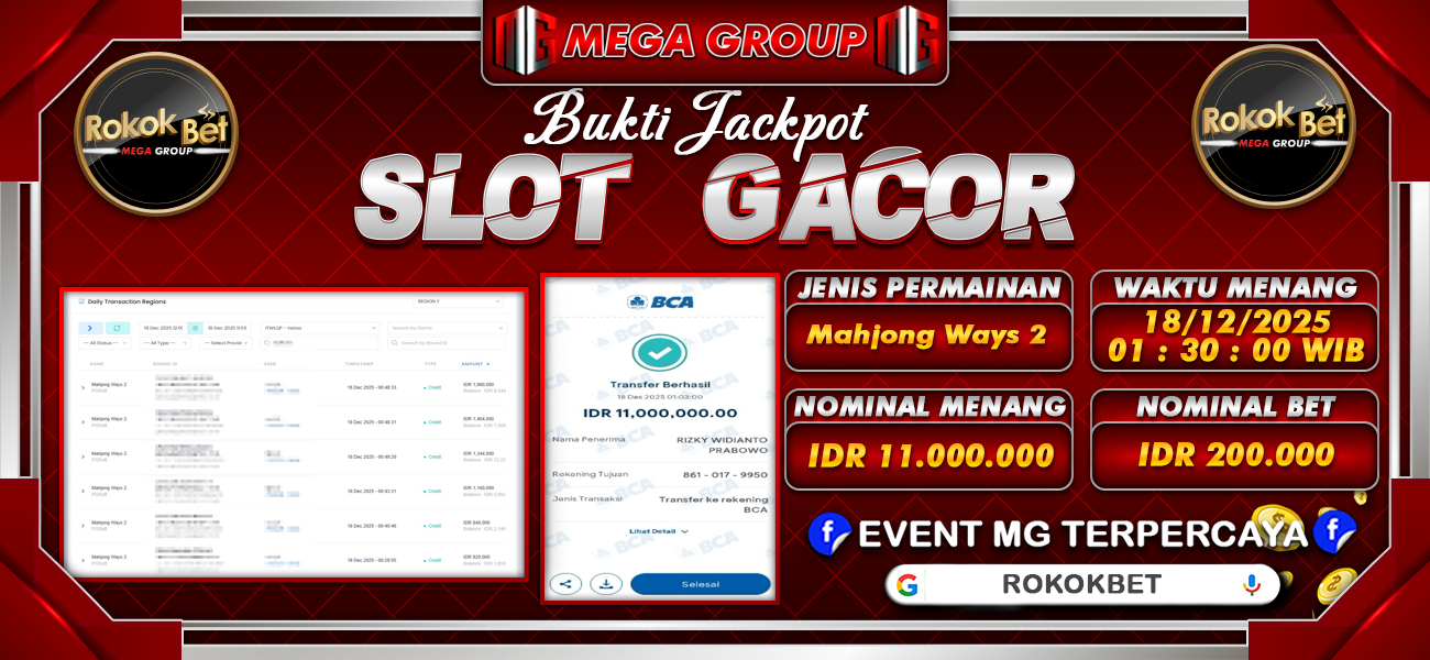 Bukti JP situs Rokokbet hari Kamis, 18 Desember 2025