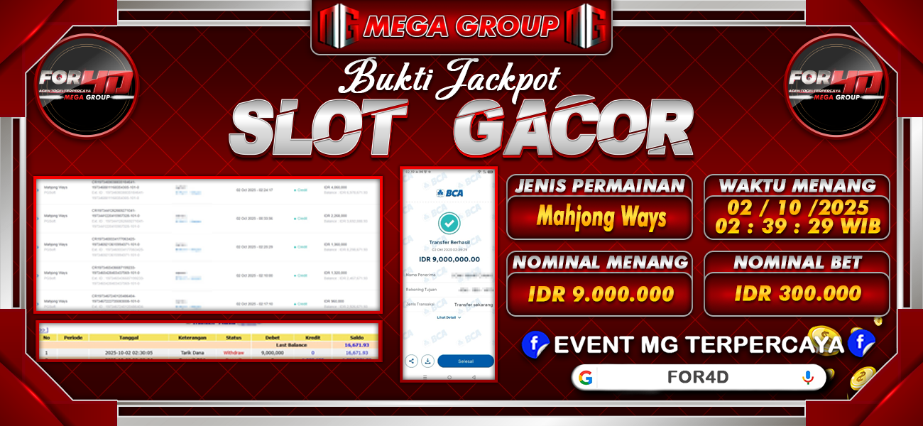 Bukti JP situs For4D hari Kamis, 02 Oktober 2025