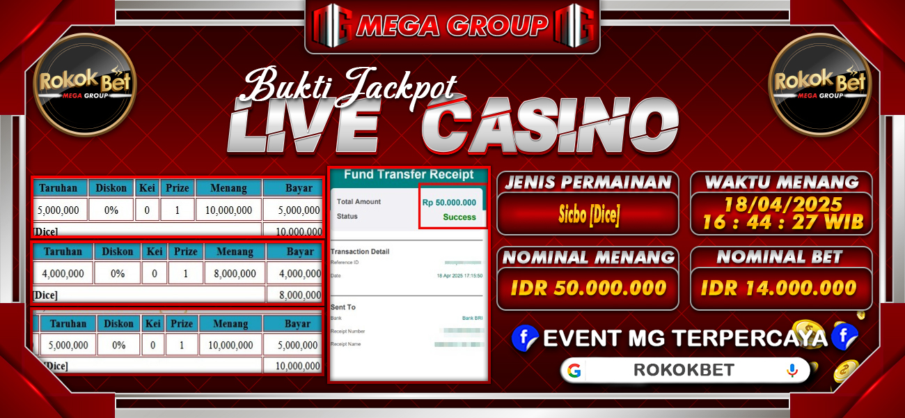 Bukti JP situs Rokokbet hari Sabtu, 19 April 2025