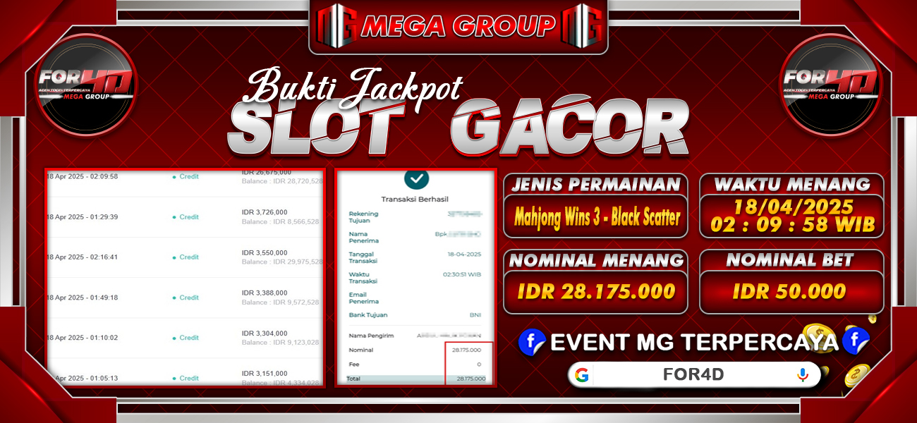 Bukti JP situs For4D hari Jumat, 18 April 2025
