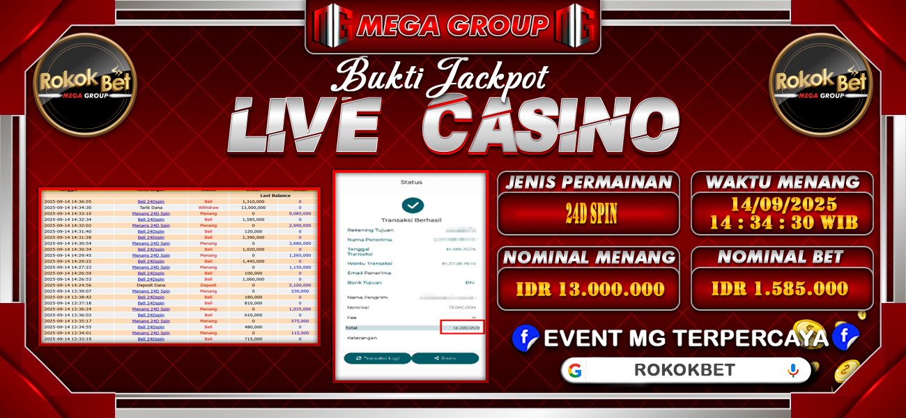 Bukti JP situs Rokokbet hari Minggu, 14 September 2025