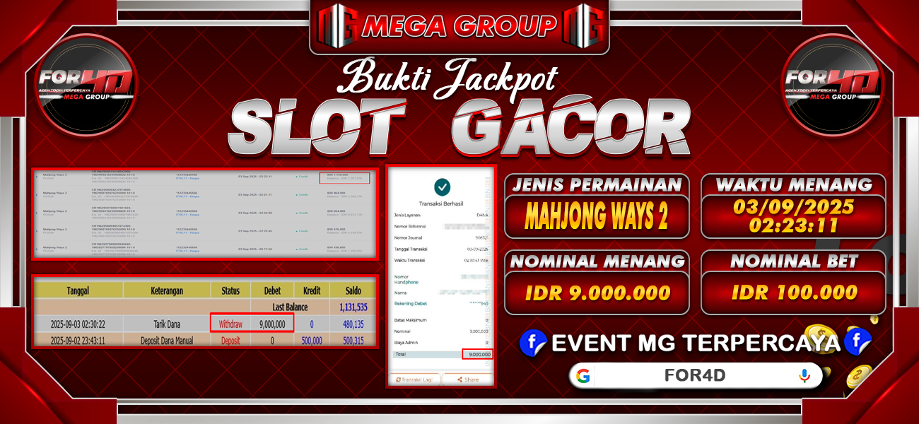 Bukti JP situs For4D hari Rabu, 03 September 2025