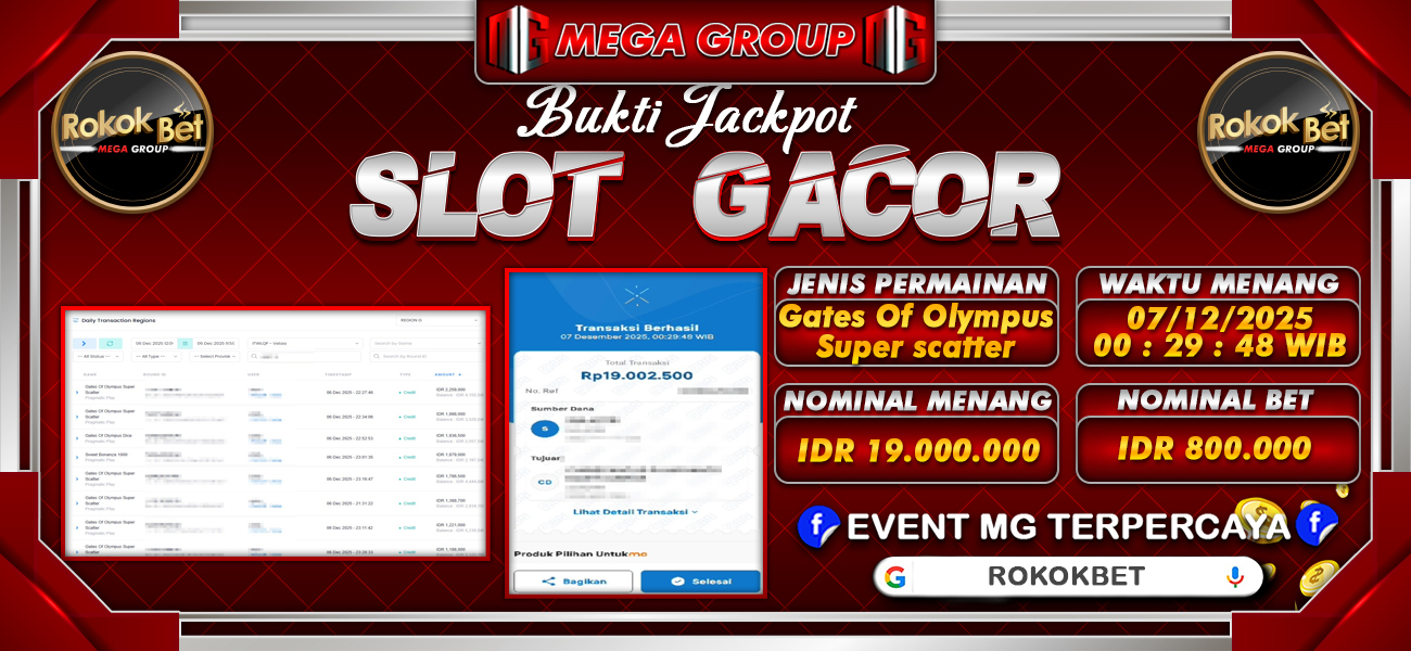 Bukti JP situs Rokokbet hari Minggu, 07 Desember 2025