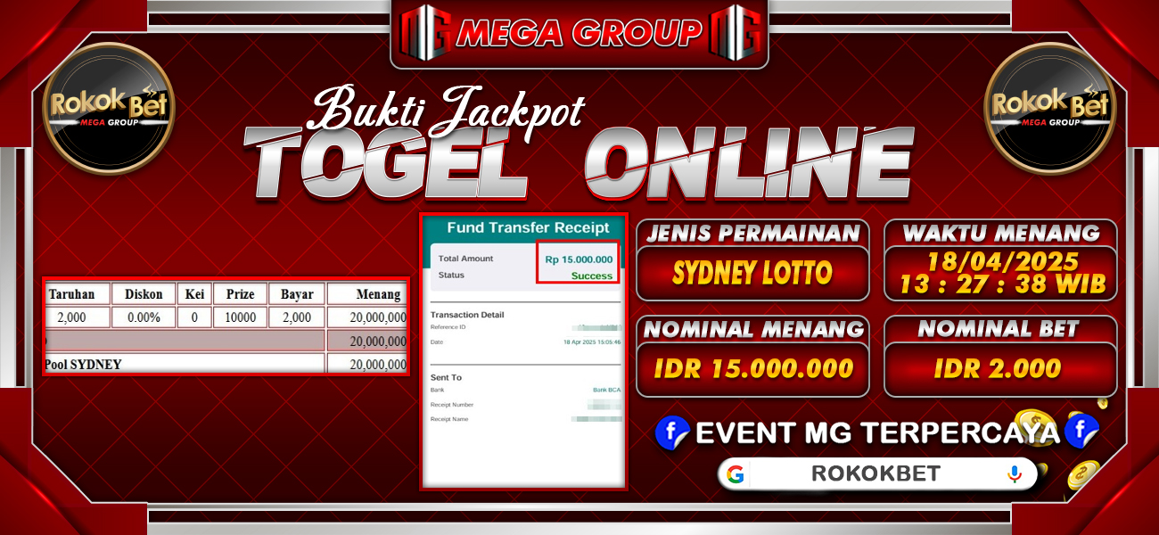 Bukti JP situs Rokokbet hari Sabtu, 19 April 2025