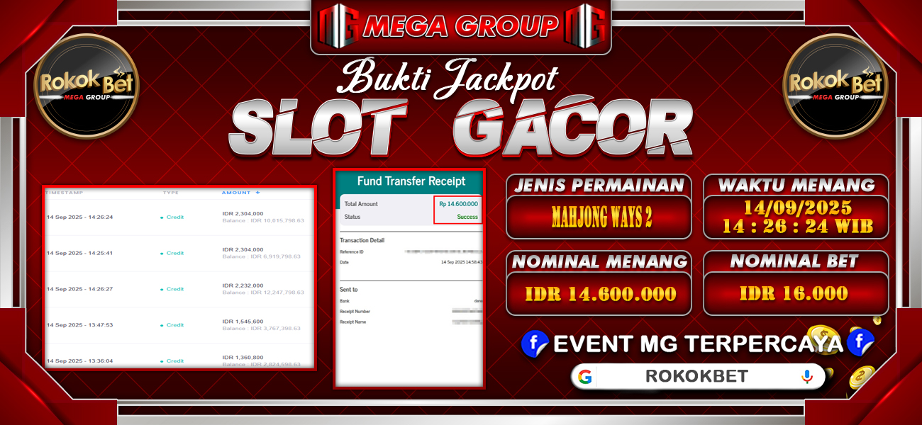 Bukti JP situs Rokokbet hari Minggu, 14 September 2025