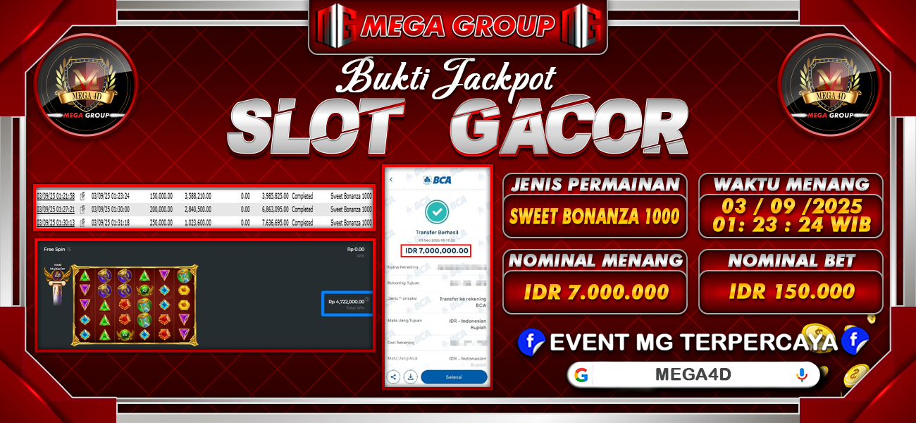 Bukti JP situs Mega4D hari Rabu, 03 September 2025