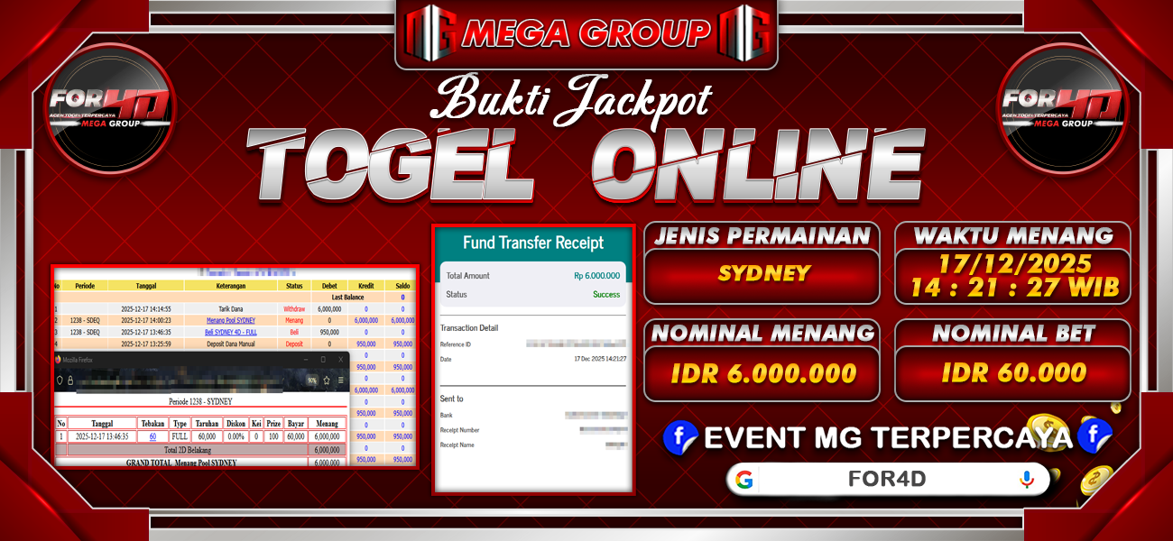 Bukti JP situs For4D hari Rabu, 17 Desember 2025