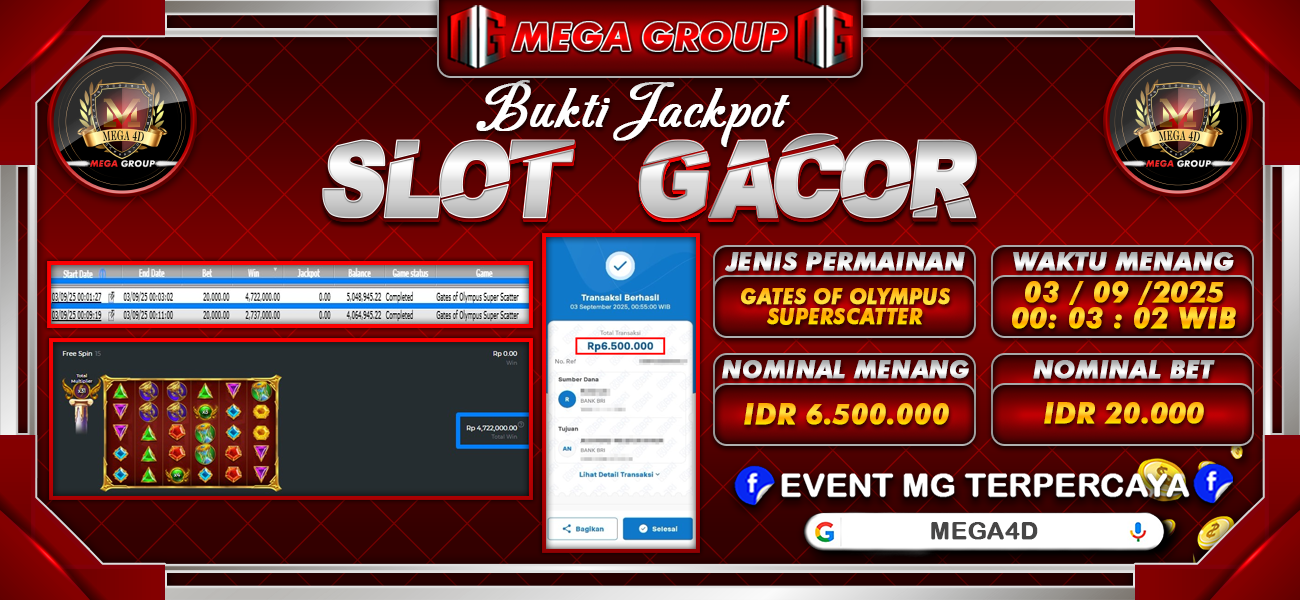 Bukti JP situs Mega4D hari Rabu, 03 September 2025