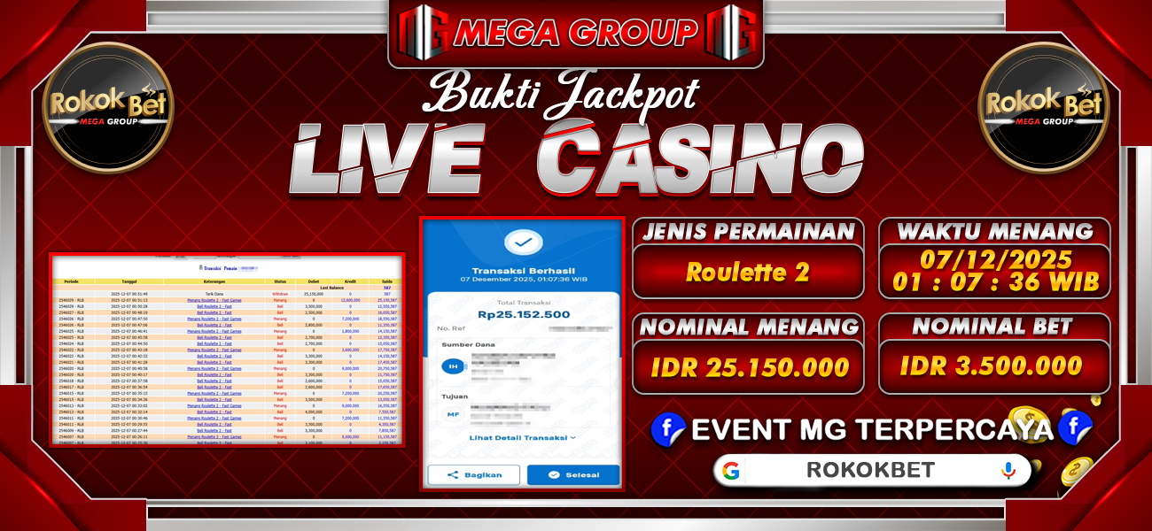 Bukti JP situs Rokokbet hari Minggu, 07 Desember 2025