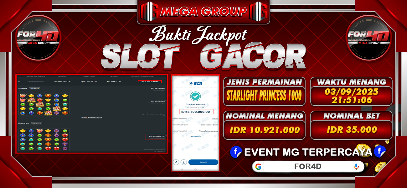 Bukti JP situs For4D hari Rabu, 03 September 2025