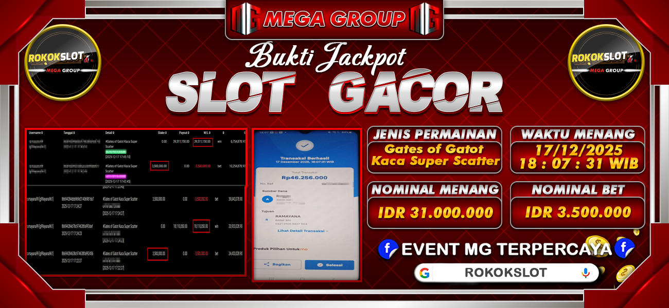 Bukti JP situs Rokokslot hari Rabu, 17 Desember 2025