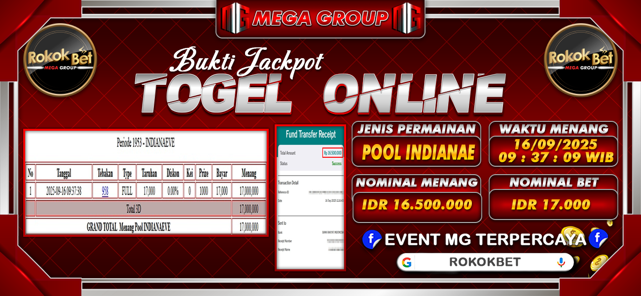 Bukti JP situs Rokokbet hari Selasa, 16 September 2025