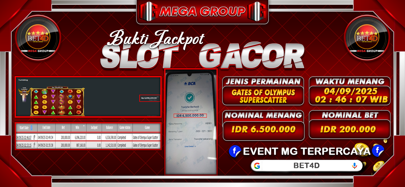 Bukti JP situs Bet4D hari Kamis, 04 September 2025