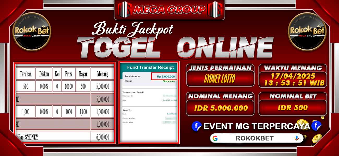 Bukti JP situs Rokokbet hari Kamis, 17 April 2025