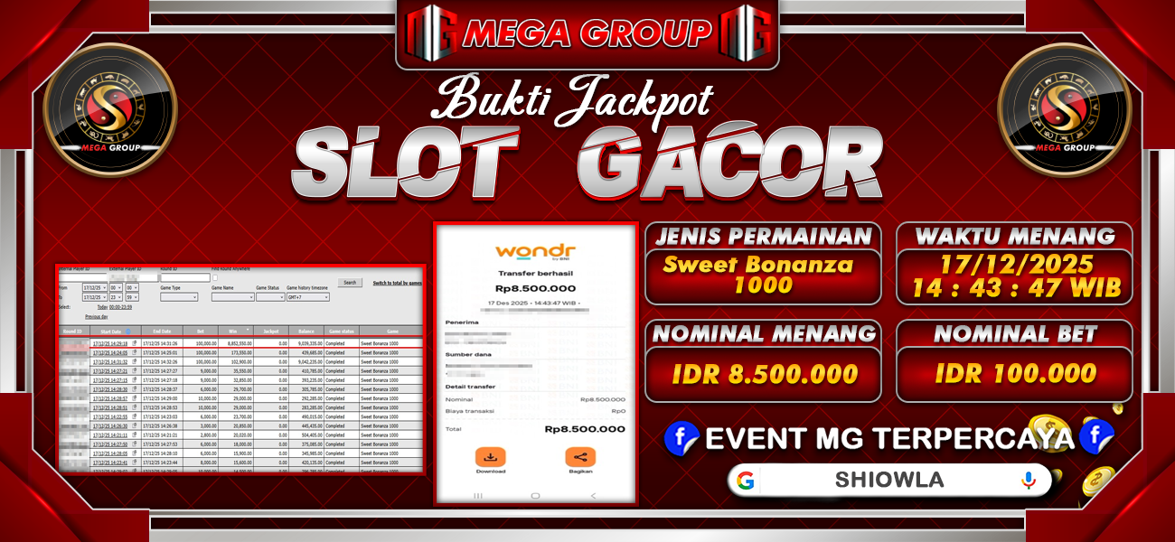 Bukti JP situs Shiowla hari Rabu, 17 Desember 2025